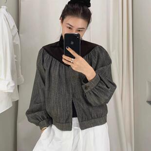 国现速发 AMOMENTO 24秋冬新款拼接丝绒立领夹克休闲宽松外套男女