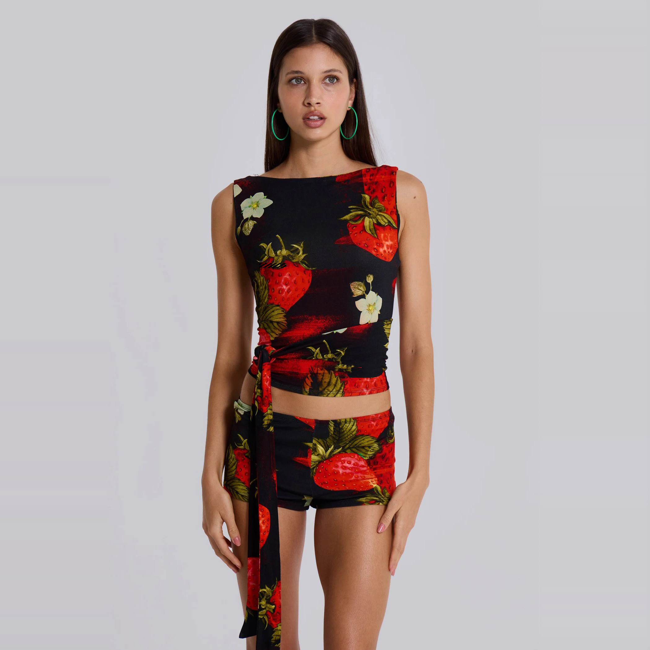 国现正品Jaded London 红色y2k辣妹风草莓印花背心紧身超短裤套装