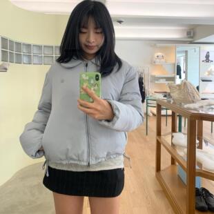 国现正品 coyseio外套24秋冬款复古娃娃领双拉链系带短款棉服外套