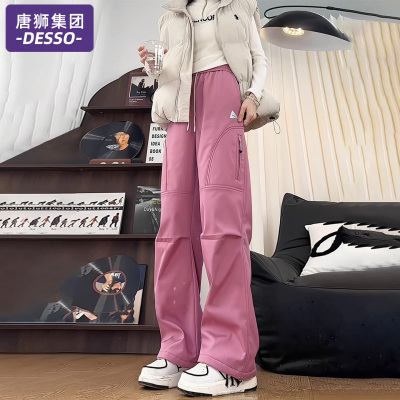 唐狮集团工装裤女款秋冬季2025新款加绒加厚宽松百搭运动冲锋裤子