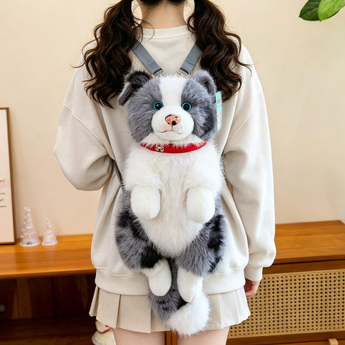 可爱会叫边牧犬双肩包毛绒玩具仿真狗狗公仔毛绒背包玩偶儿童礼物