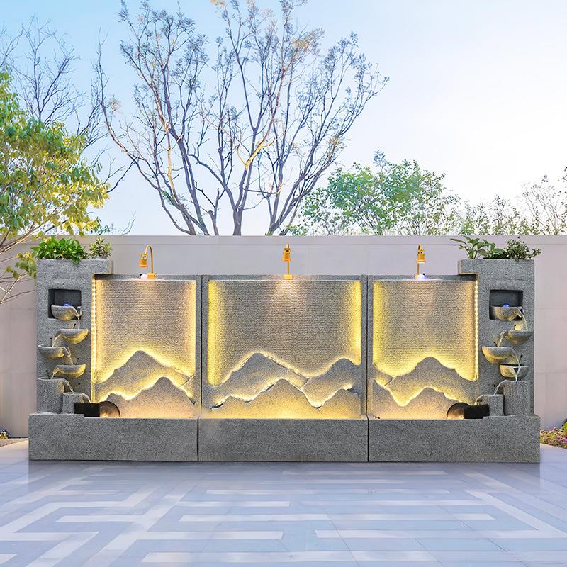 假山流水喷泉水幕墙流水墙屏风摆件造景观循环水公司庭院水景鱼池