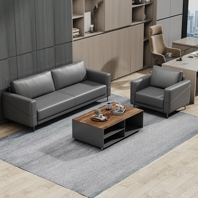 W*皮沙发简约接待室商务会客三人办公沙发茶几组合套装老板办公室