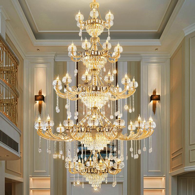 欧式轻奢客厅水晶大吊灯创意锌合金天鹅酒店别墅工程灯复式楼吊灯
