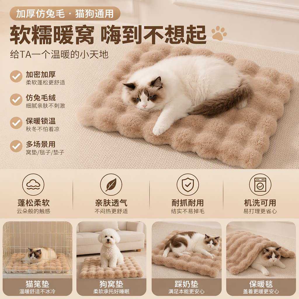 猫狗垫子猫窝踩奶垫子猫笼垫保暖睡觉毯子猫狗宠物猫咪睡垫毛毯