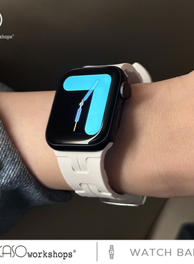KASO适用AppleWatchS9手表表带苹果新款iwatch8硅胶高级感腕带H纹潮s7男女se时尚6ultra2代42mm运动5气质4