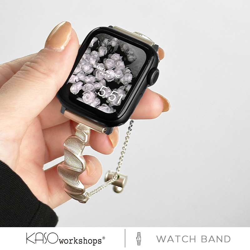 KASOworkshops新款ins高级感小众丝巾手镯金属iwatch表带7夏天8适用苹果applewatch女se小红书41mm/45mm
