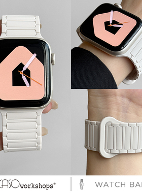 张婧仪同款适用苹果S10手表iwatch9表带applewatch8磁吸S7硅胶S8夏天Ultra2/3男SE运动男女创意明星高级感