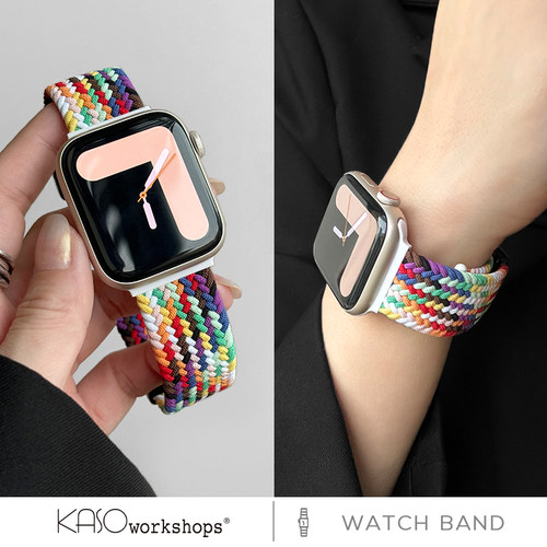 KASO适用iwatch9表带苹果手表applewatch8新款尼龙编织磁吸男高级ultra女生运动腕带夏天彩虹回环智能SE