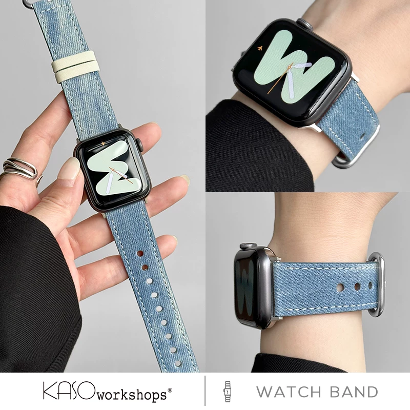 KASO подходит для s11 Apple iwatch ремешок applewatchUltra тай-дай деним s9 новая s8/7/6/5/4 поколение SE летняя канвас мода личность s10 ремешок для мужчин и женщин