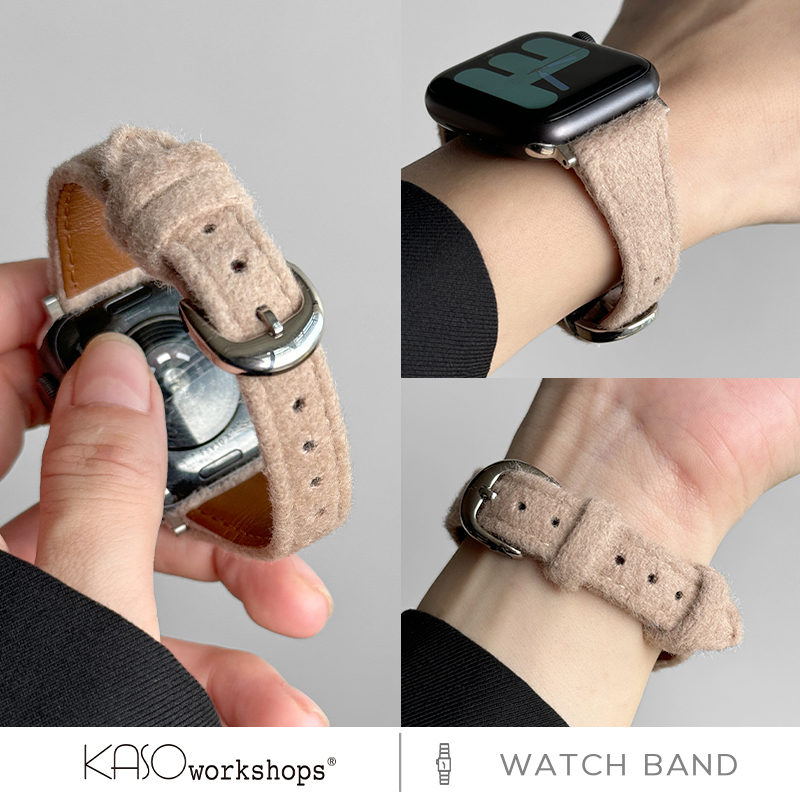 KASO毛呢椭圆扣小蛮腰细款适用苹果手表iwatch9表带高级感s10女款秋冬applewatch小众创意Ultra真皮毛绒面
