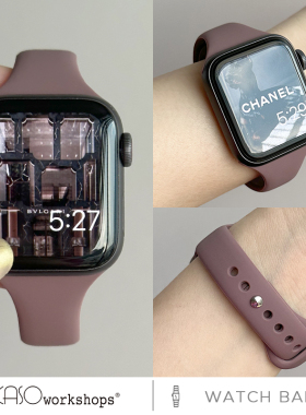 KASO新款烟紫色硅胶iwatch表带s10夏天8适用苹果applewatch女高级感小蛮腰41/45mm硅胶s11超细夏日运动表带女