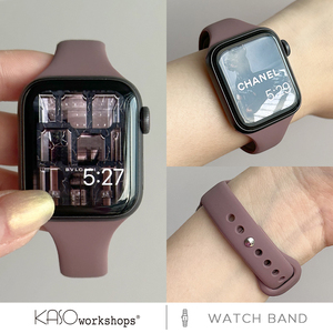 KASO新款烟紫色硅胶iwatch表带夏天8适用苹果applewatch女高级感小蛮腰41/45mm硅胶超细夏日运动表带女7/6/5