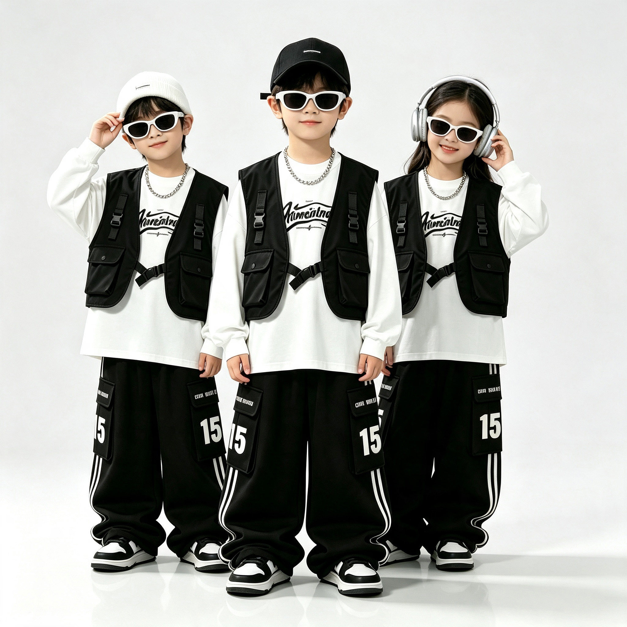 男童儿童街舞潮服嘻哈风少儿hiphop童装潮装女孩演出服装三件套