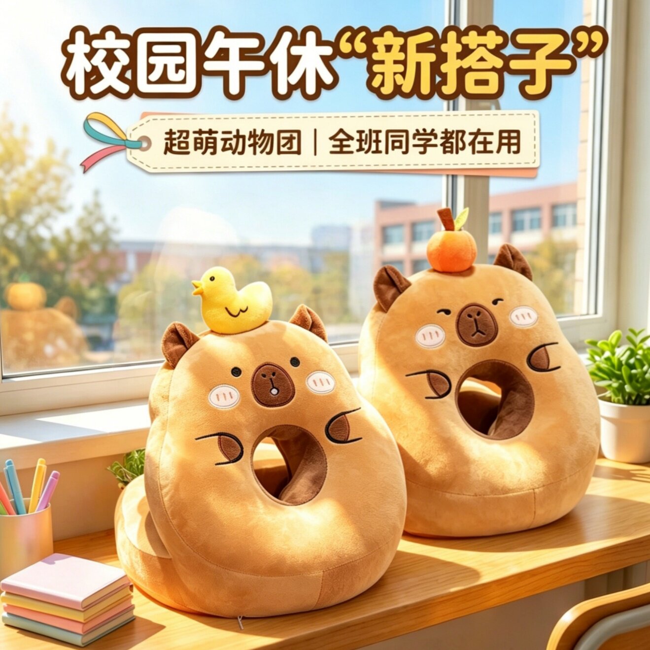 卡皮巴拉水豚午睡枕趴睡枕办公室抱枕睡觉儿童可折叠可爱萌宠