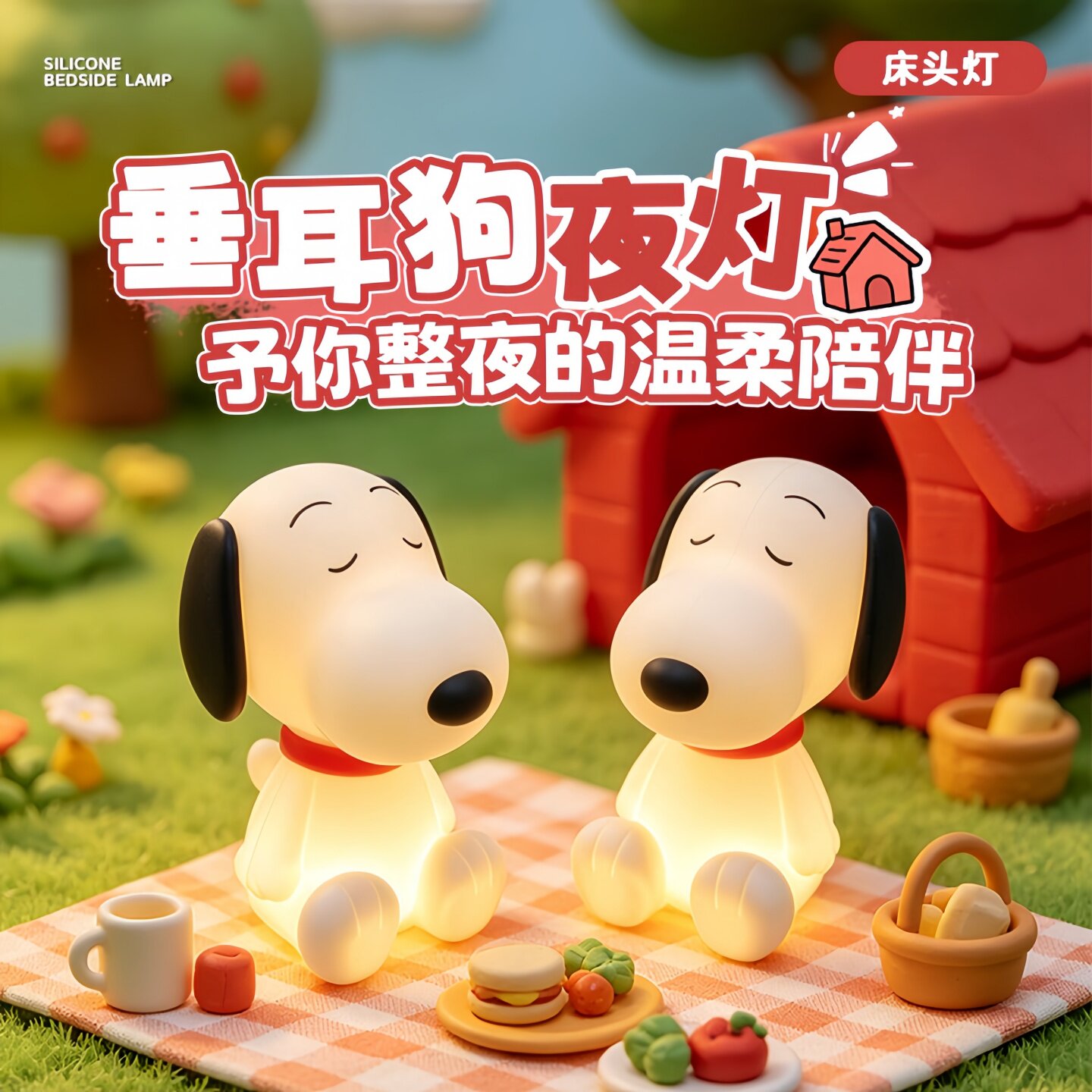 史努比狗小夜灯硅胶拍拍灯儿童房伴睡护眼灯床头充电生日礼物氛围
