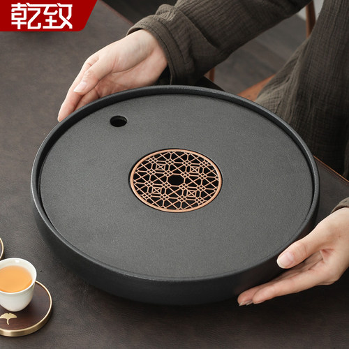 简约圆形陶瓷茶盘干泡盘储水托盘