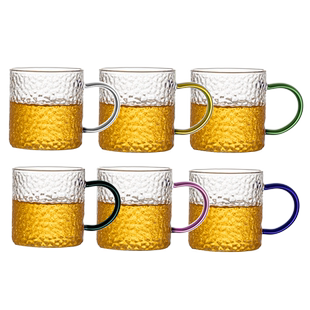 玻璃杯茶杯家用带把耐高温迷你锤纹小杯子套装功夫茶待客喝茶水杯