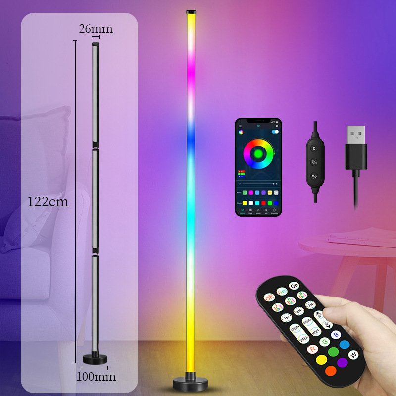 圆形底座LED落地灯卧室墙角氛围灯APP遥控三节拼接RGB幻彩声控灯