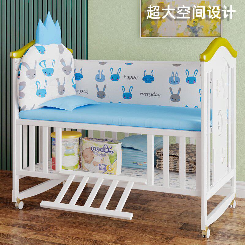 婴儿床实木欧式白色多功能宝宝bb可移动新生儿童摇篮床拼接大床