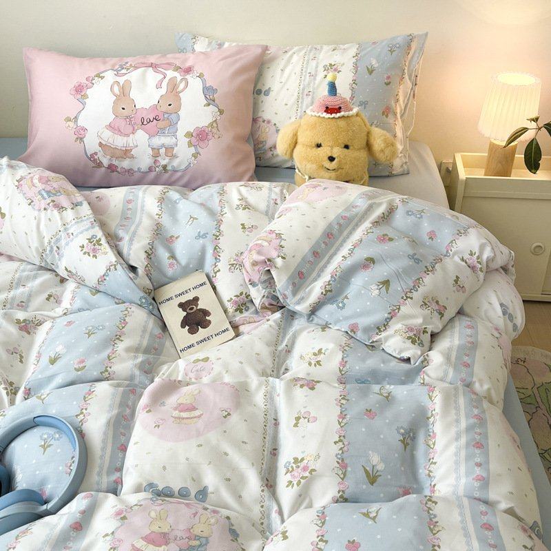 a类卡通水洗棉四件套宿舍可爱大版三件套小清新纯色床单被套 4,床上用品,学生床品套件,淘宝优惠券,粉丝福利购,淘宝优惠卷
