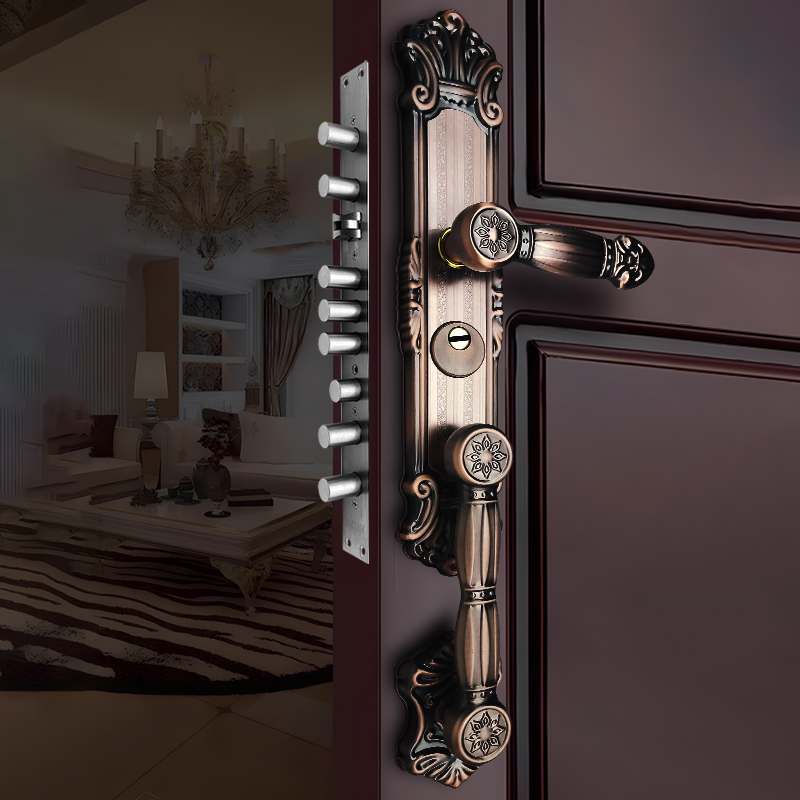 304不锈钢短款红古铜雪花防盗门锁把手235孔距多功能通用型拉手