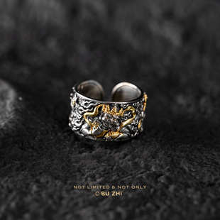 不止不只 国风新品大黑天戒指 925银24K金 潮流复古百搭