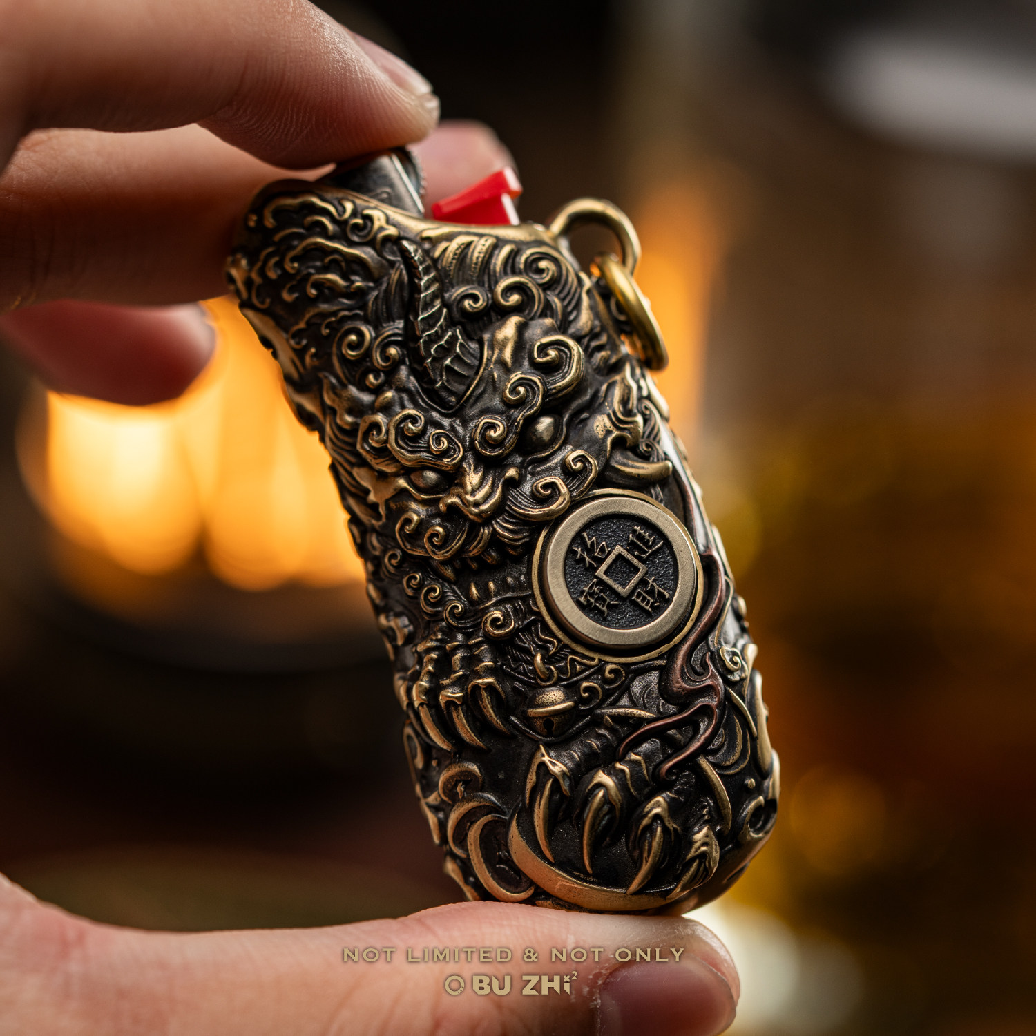 不止不只 国风系列貔貅踏浪打火机壳 黄铜白铜红铜 潮流复古