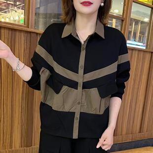 洋气女装 2026春季 翻领拼接拼色外套中年蝙蝠袖 妈妈装 上衣百搭 新款