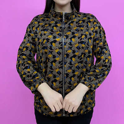 花色长袖中老年妈妈拉链外套时尚