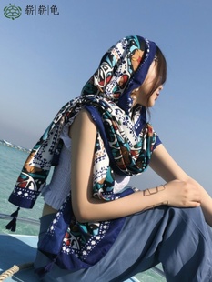 棉麻沙滩丝巾披肩海边旅游拍照纱巾超大长款 夏天围巾防晒薄款 三亚