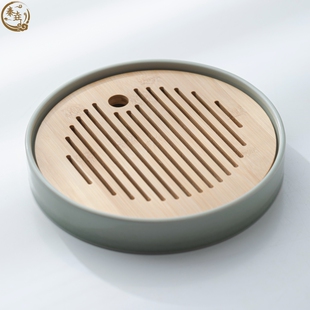 简约圆形茶盘陶瓷储蓄水干泡盘功夫茶具办公室家用小茶台托盘茶海