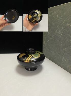 中古日本回流漆器沈金手描莳绘特色手工艺饭碗吸物碗料理碗盖碗