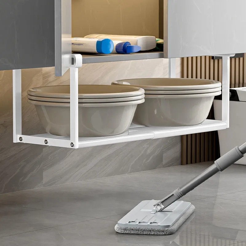 脸盆可伸缩收纳架盆浴室柜下盆架卫生间免打孔洗漱台式铁艺置物架