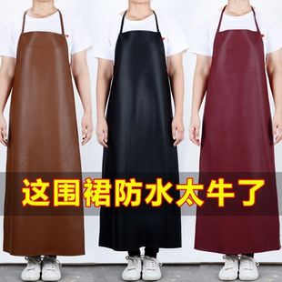 男女加大加厚皮革罩衣防油反穿衣长袖 工作服长厨房屠宰PU防水围裙