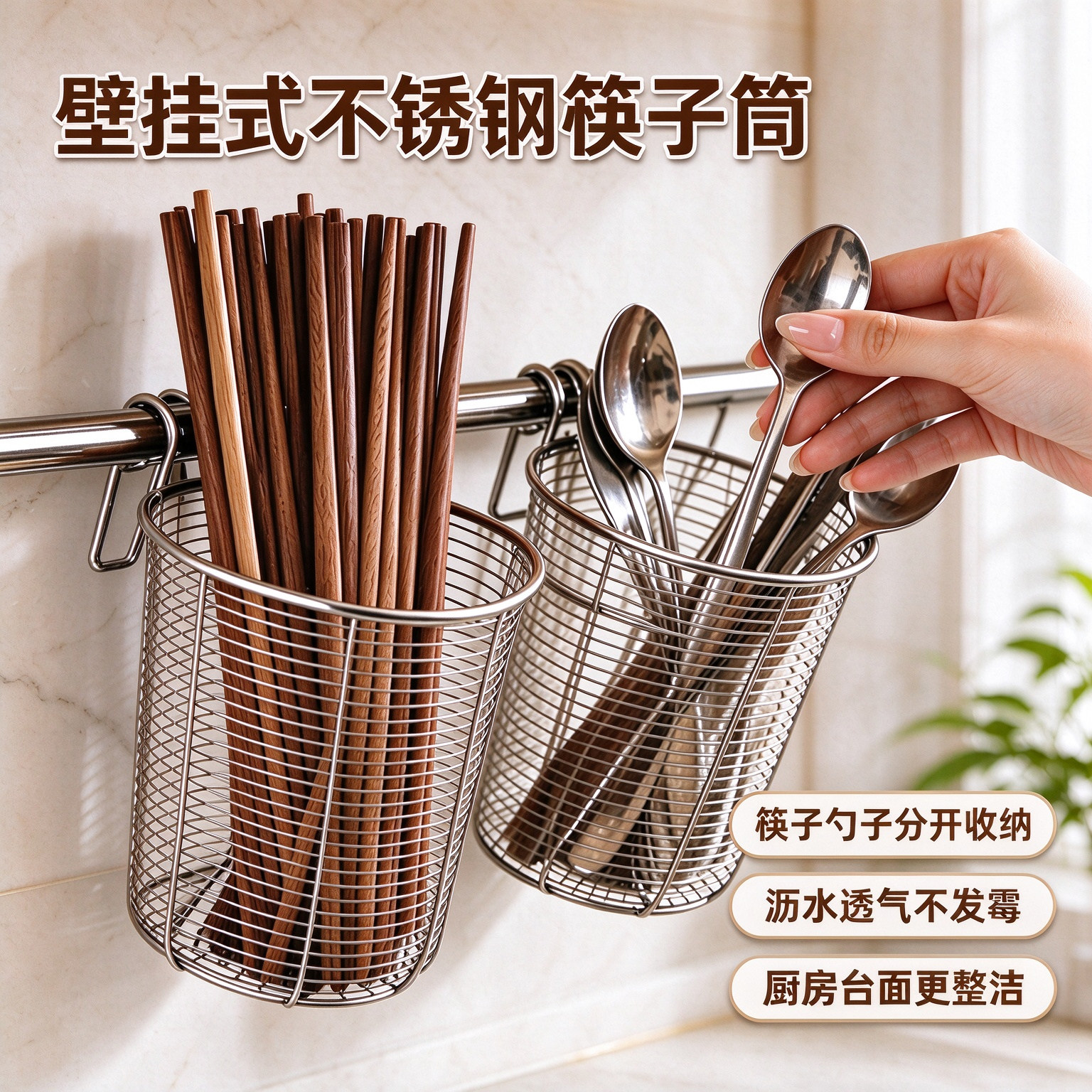 壁挂式铁丝不锈钢筷子筒
