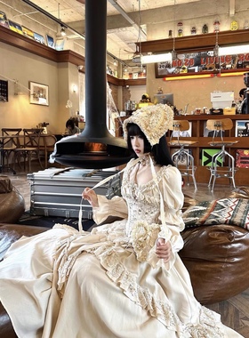 POSHE修身新款上市高定如心维多利亚时光南国孩子米色优雅黑色长