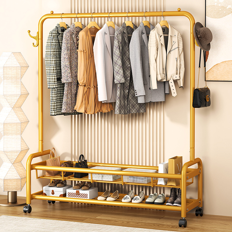 晾衣架落地阳台晒衣杆卧室内晒架简易折叠单杆式家用凉挂衣服架子