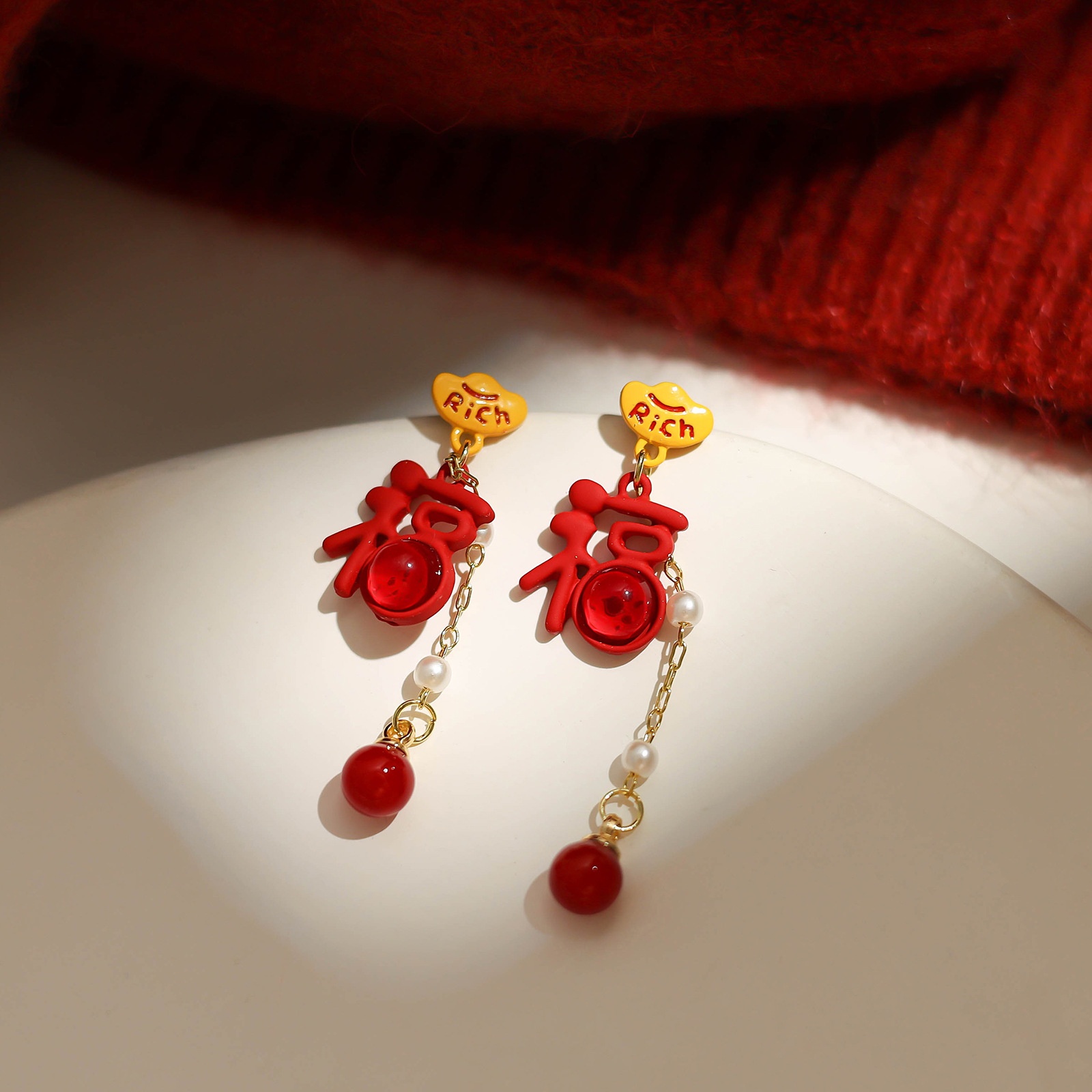 2026新年红色本命年耳钉轻奢高级感气质大气蝴蝶结喜庆过年耳环女