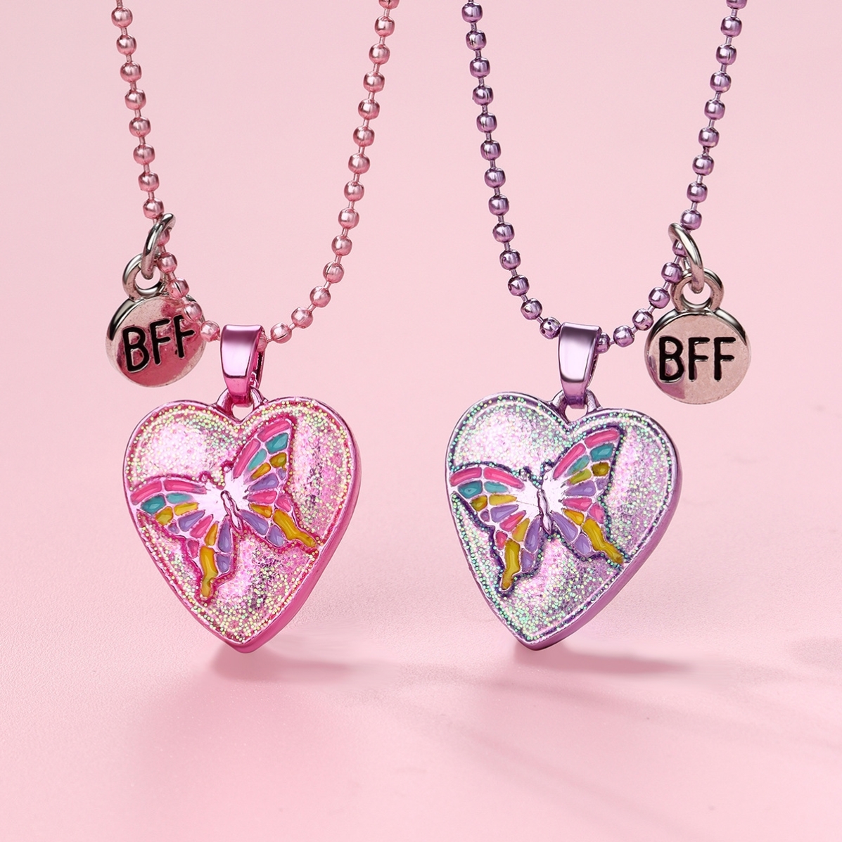 炫彩钥匙爱心蝴蝶闺蜜项链女二人款一对好朋友姐妹儿童学生党吊坠