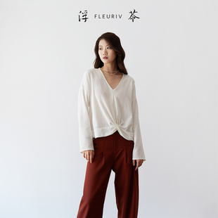 上衣 凝霜·微透清冷感纽结落肩袖 浮苓 新中式