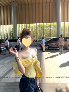 纯欲辣妹设计感黄色抹胸背心女夏性感一字肩鱼骨收腰显瘦外穿上衣