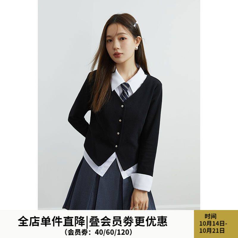 独束大码女装假两件学院风短外套秋装微胖MM休闲设计感显瘦外套女属于什么档次？