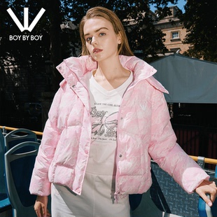 羽绒服女面包服保暖外套 BOY粉色连帽短款 BOY