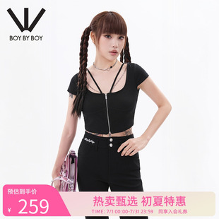 T恤W01014 BOY BOY春季 金属链条朋克感针织短袖