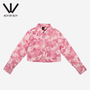 BOY BOY潮牌25秋上新百搭休闲粉色迷彩牛仔短外套女上衣W52100