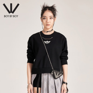 Boy By Boy春季潮牌女装老鹰印花后腰金属链条圆领卫衣W03006