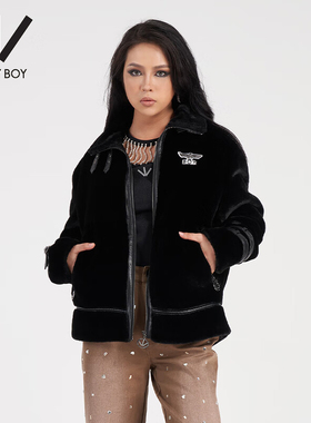 Boy By Boy冬季潮牌女装局部装饰精致LOGO绣花短外套W46005