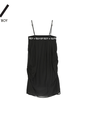 Boy By Boy夏潮牌女款吊带连衣裙半透明抽褶雪纺性感显瘦W37009
