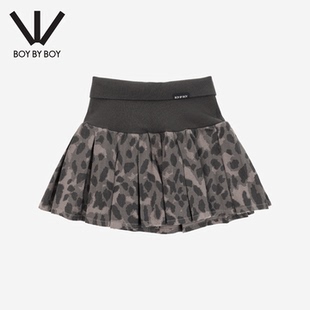 Boy Boy复古豹纹拼接低腰百褶半身裙女显瘦蛋糕短裙辣妹风